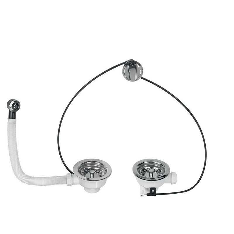 Bonde évier 2 bacs diam. 90 mm commande à câble