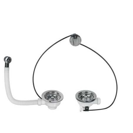 Bonde évier 2 bacs diam. 90 mm commande à câble
