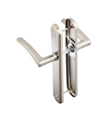 P50 Poignée de porte Eve Zamak nickelé sat 195mm bec de cane sur cale de 2 pièces