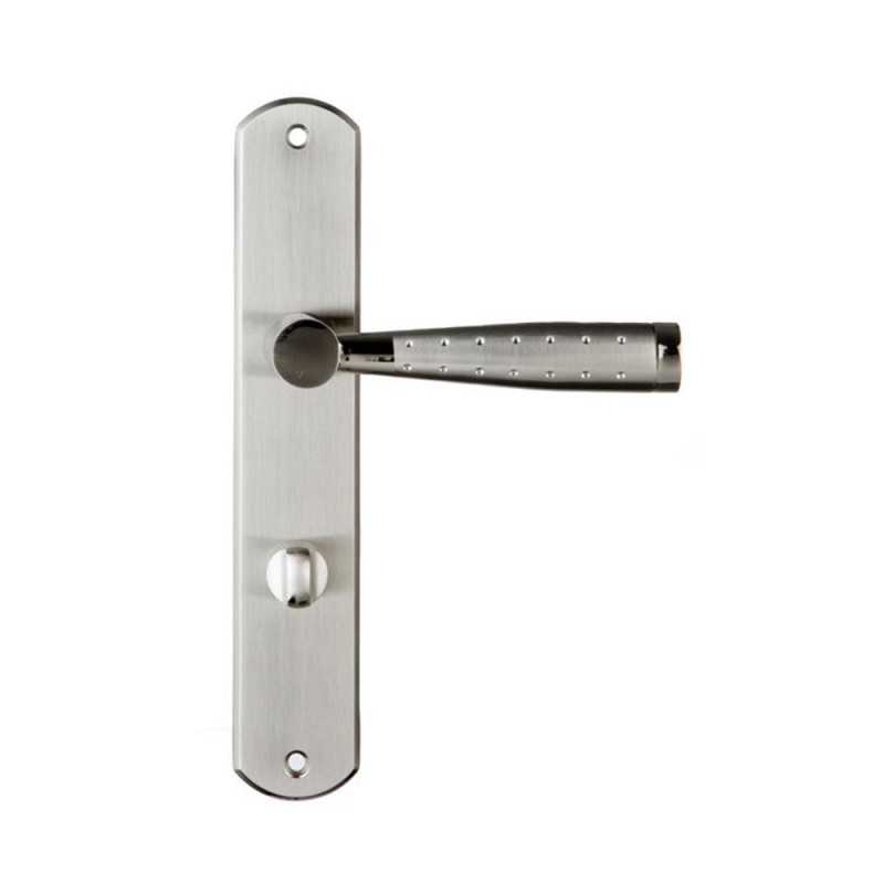 Poignée de porte-mine nickel satine condamnation sur cale de 2 pièces
