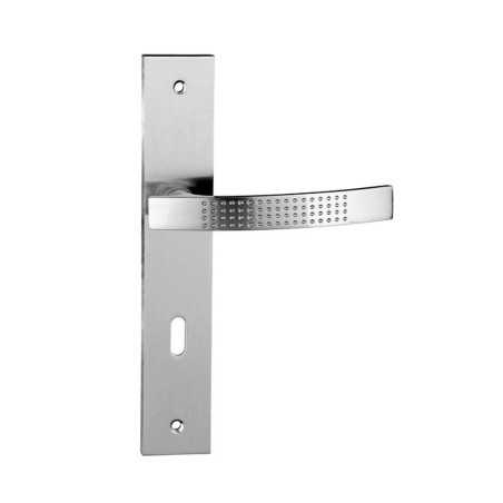Poignée de porte Louna nickelé sat entraxe 195mm cle L sur cale de 2 pièces