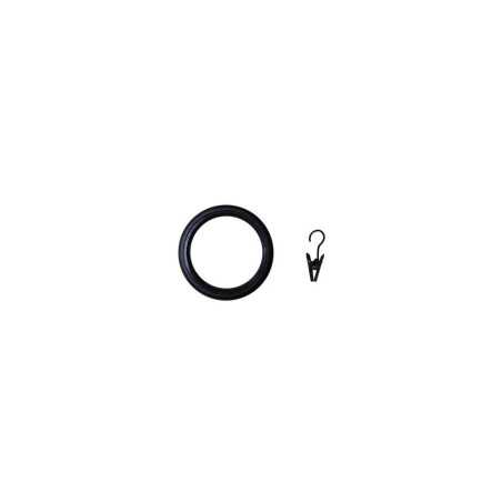Lot de 10 anneaux et crochet pour tringle à rideau 16-19 Mm en plastique noir