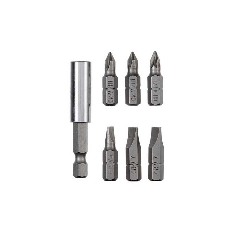 Lot de 6 embouts de vissage 25 Mm Pz1-Ph1-Sl5-Sl7+ Porte-Embout