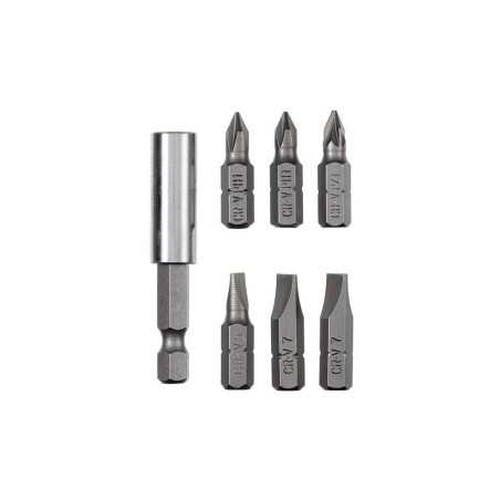 Lot de 6 embouts de vissage 25 Mm Pz1-Ph1-Sl5-Sl7+ Porte-Embout