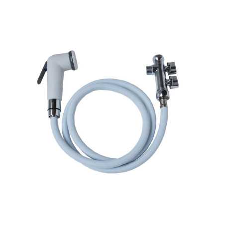 Kit hygiène WC : douchette ABS + flexible nylon + raccord 3 voies 12 x 17-15 x 21 mm