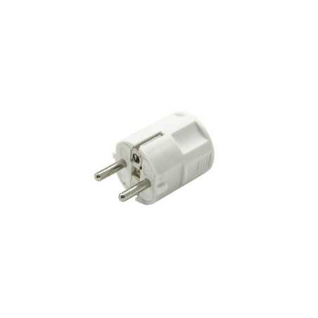 Fiche électrique mâle 2 pôles + terre connexion en haut 16 A blanc