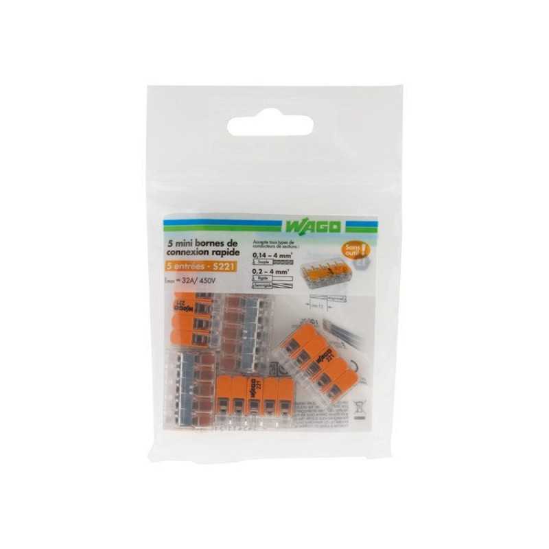 Lot de 5 bornes automatiques à levier 25 Mm² pour rigide et souple