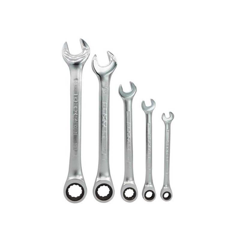 Jeu de 5 clés mixtes à cliquet DEXTER en acier chrome vanadium