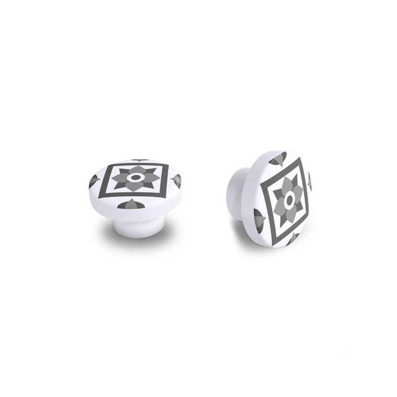 Lot de 4 boutons de meuble carreau de ciment Gris Foncé bois H.22 X L.39 X p.39