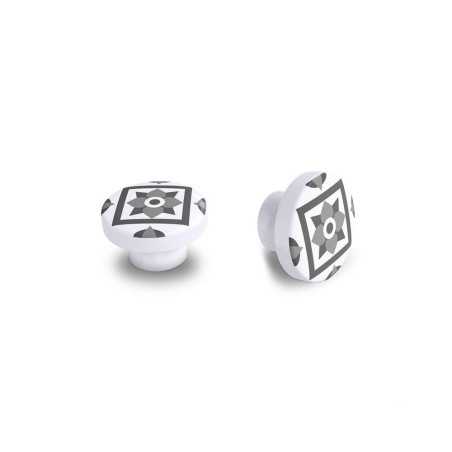Lot de 4 boutons de meuble carreau de ciment Gris Foncé bois H.22 X L.39 X p.39