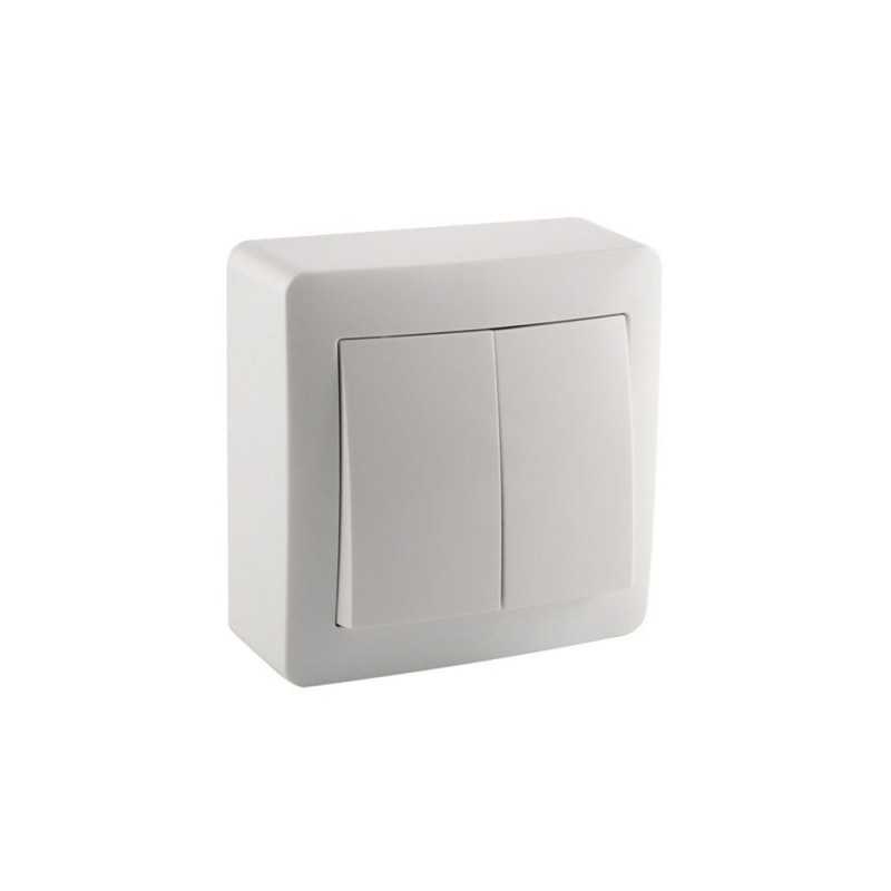 Double interrupteur va et vient saillie surface blanc