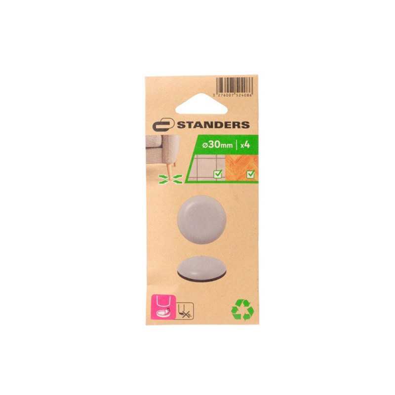Lot de 4 patins gliss+adhésifgris 30mm