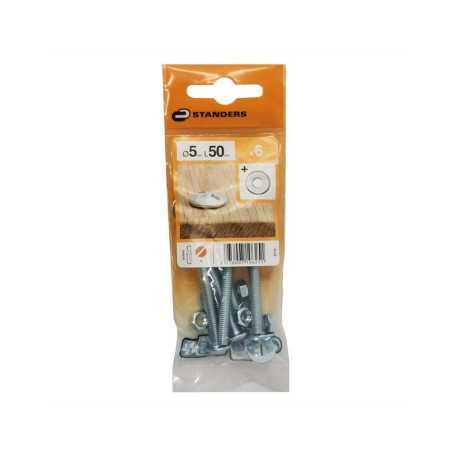 Lot de 6 boulons tête ronde acier Zingué L.50 X diam.5 mm
