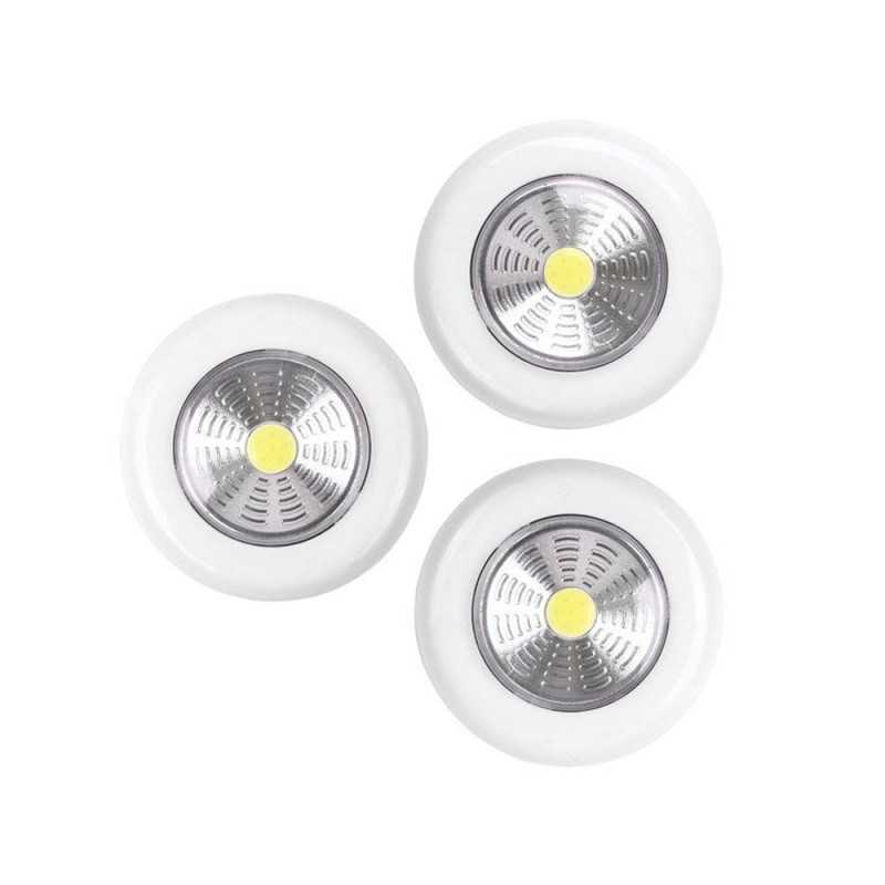 Lot de 3 éclairages bouton poussoir led àpile 3AAA blanc neutre