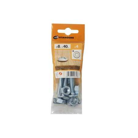 Lot de 4 boulons tête ronde acier Zingué L.40 X diam.8 mm