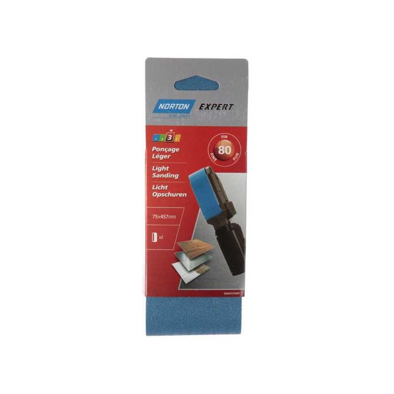 Lot de 2 bandes abrasives 75 x 457 mm grains 80