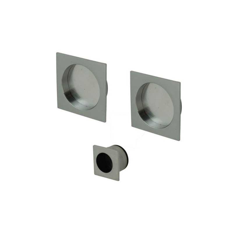 Kit de poignées porte coulissante carrée Zamak nickelé Gris
