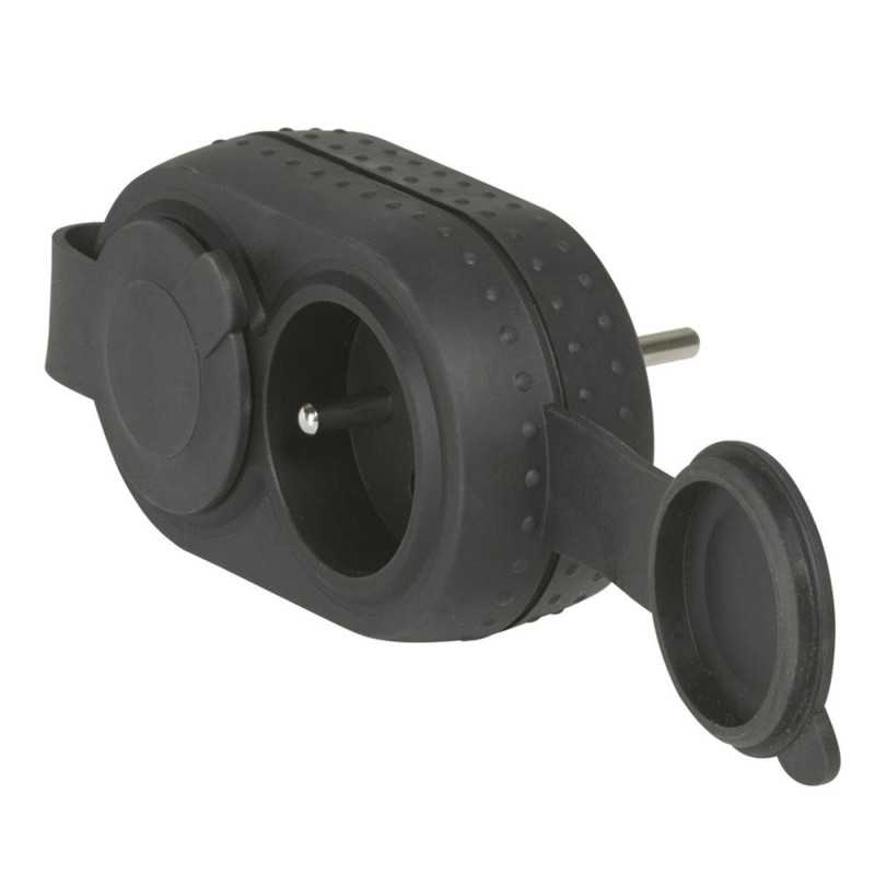 Fiche biplite étanche IP44 avec 2 prises 2P+T 16A noir