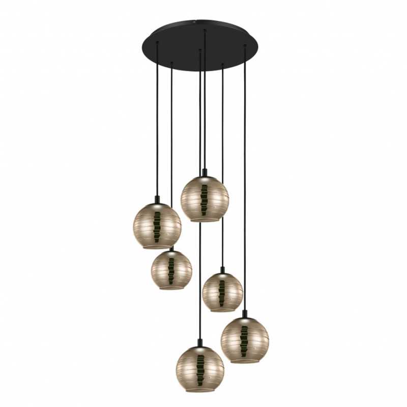 Suspension LEMORIETA en verre doré et noir 6XE27