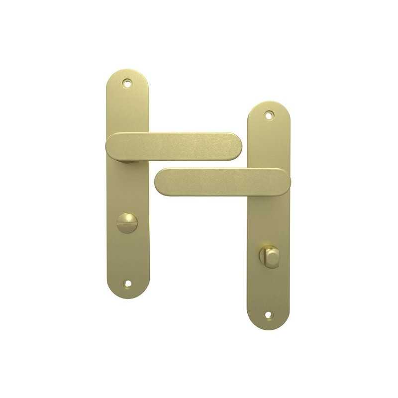 Ensemble de porte à condamnation aluminium laiton brossé entraxe 195 mm