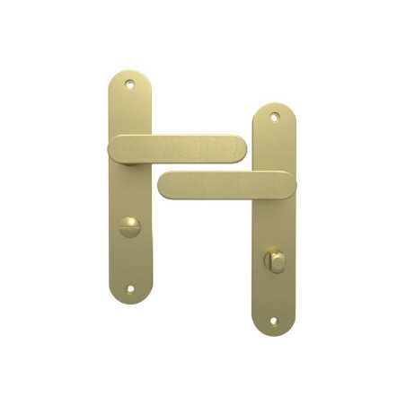 Ensemble de porte à condamnation aluminium laiton brossé entraxe 195 mm