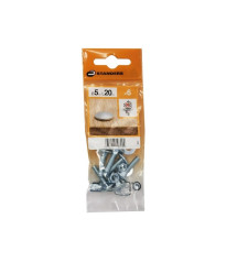 Lot de 6 boulons tête ronde et cou carré acier zinguéL.20 X Diam.5 Mm