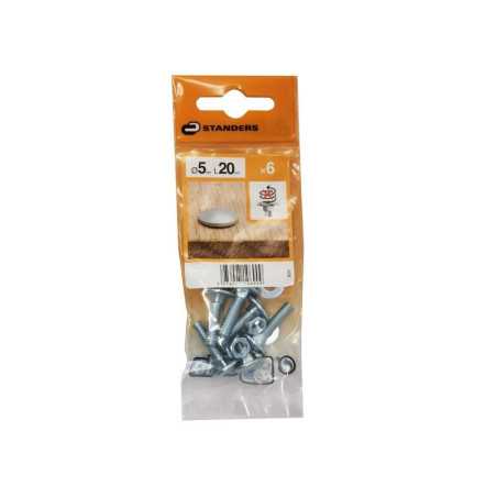 Lot de 6 boulons tête ronde et cou carré acier zinguéL.20 X Diam.5 Mm