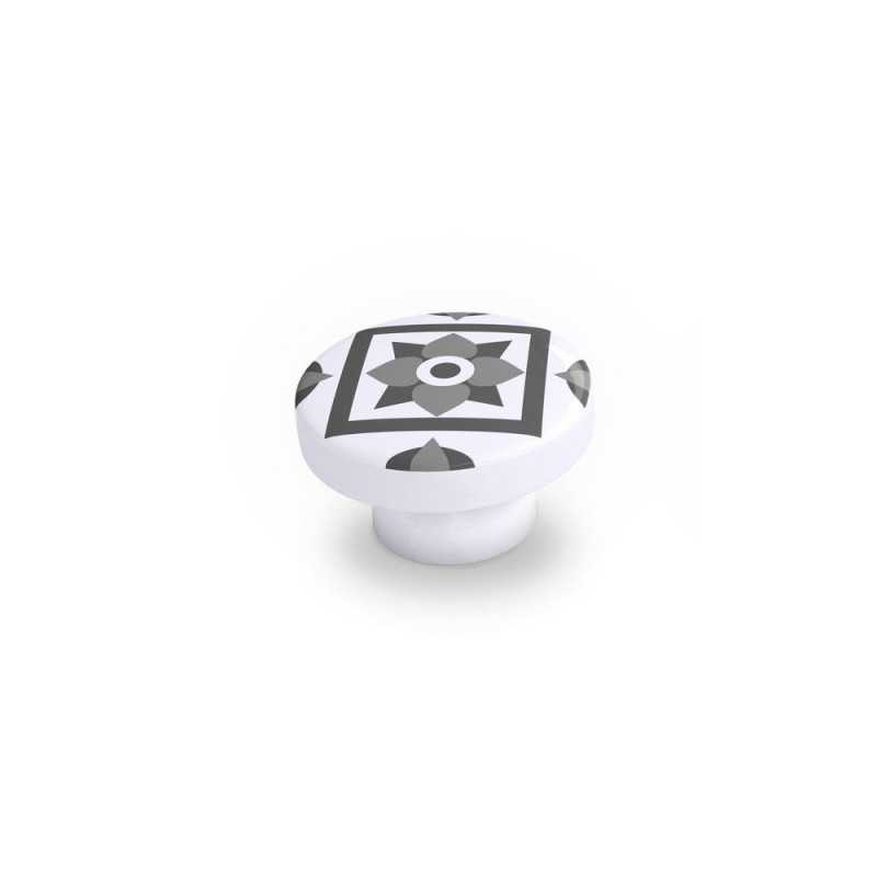 Bouton de meuble carreau de ciment gris foncé bois H.22 X L.39 X P.39 Mm
