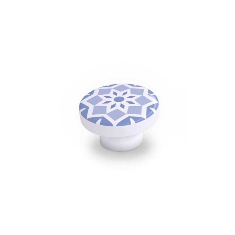 Bouton de meuble carreau de ciment bleu bois H.22 X L.39 X P.39 Mm