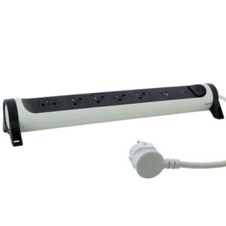 Rallonge multiprise 5 prises 2P+T Surface USB Type-A + Type-C - blanc et gris foncé