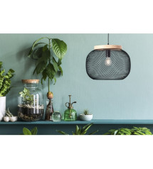 Suspension Giada E27 diam 39cm, métal noir / bois, BRILLIANT | Sanifer