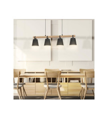 Suspension PANDORE 4 x E27 L. 100 cm métal noir/bois   | Sanifer