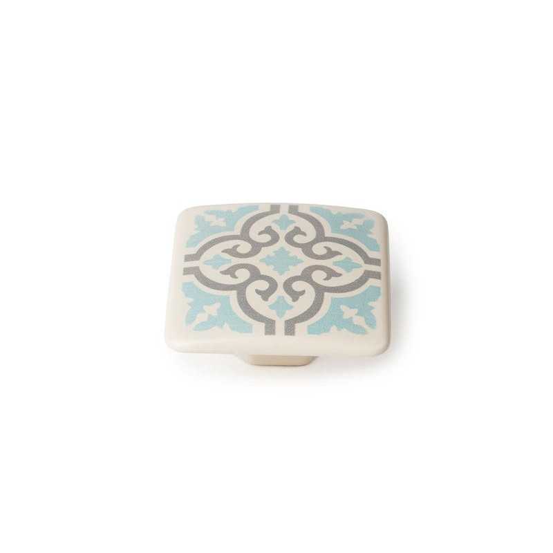 Bouton de meuble carreau de ciment Zamak peint blanc-gris H.20 X L.37 X P.37 Mm