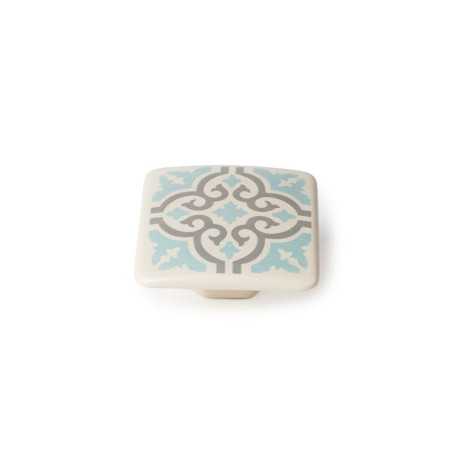 Bouton de meuble carreau de ciment Zamak peint blanc-gris H.20 X L.37 X P.37 Mm