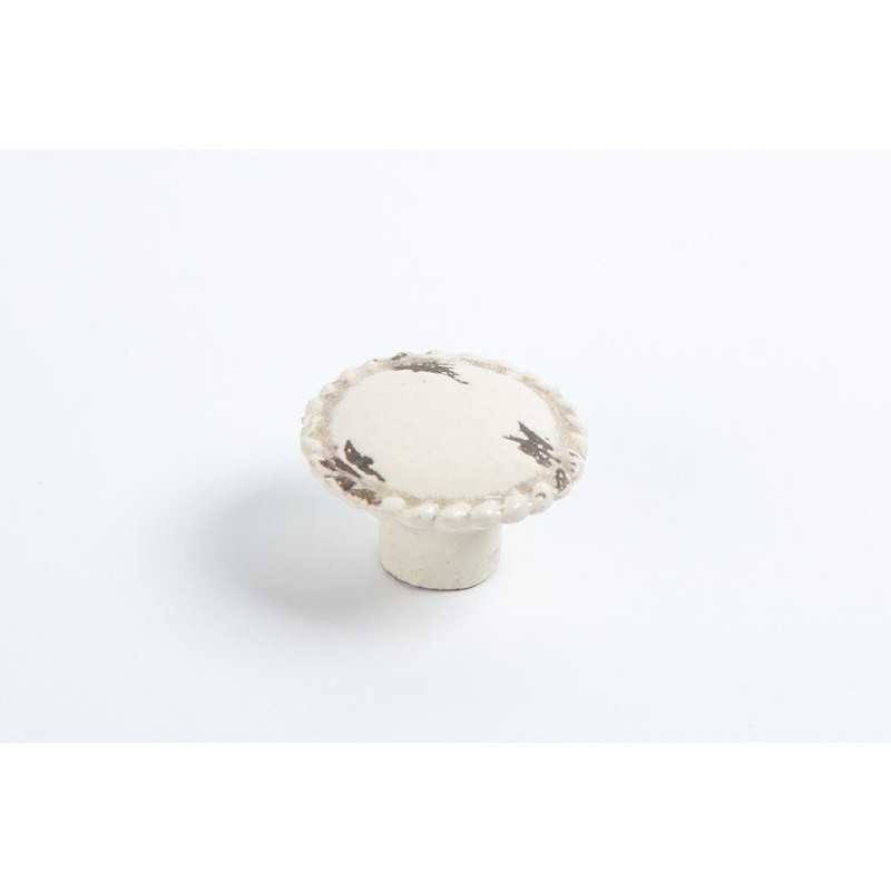 Bouton de meuble rond porcelaine creme Vieilli H.28 X L.44 X P.44 Mm