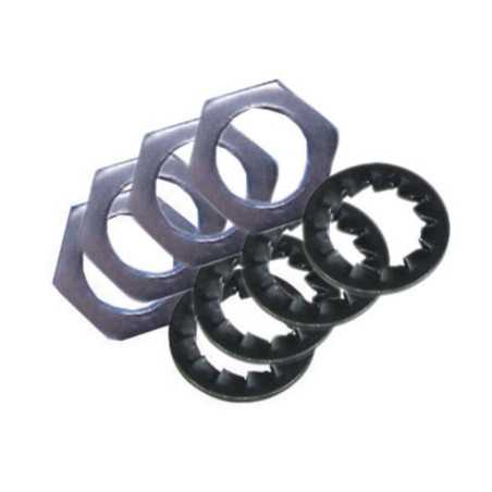 Ecrous 6 pans + 4 rondelles eventails acier uv4