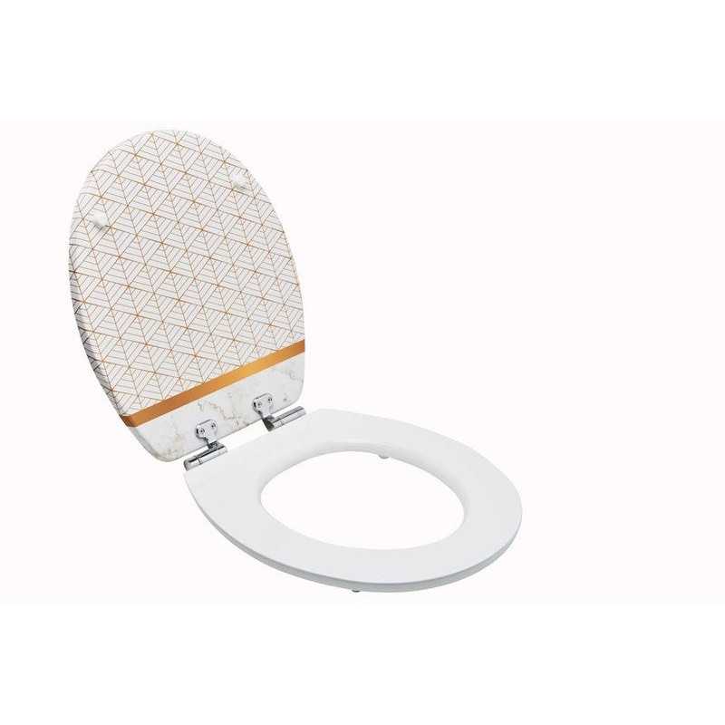 Abattant déclipsable avec frein de chute bois compressé laqué marbre Blanc-Doré