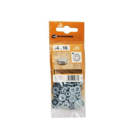 Lot de 25 boulons tête 6 pans acier zingué L.10 X Diam.4 Mm