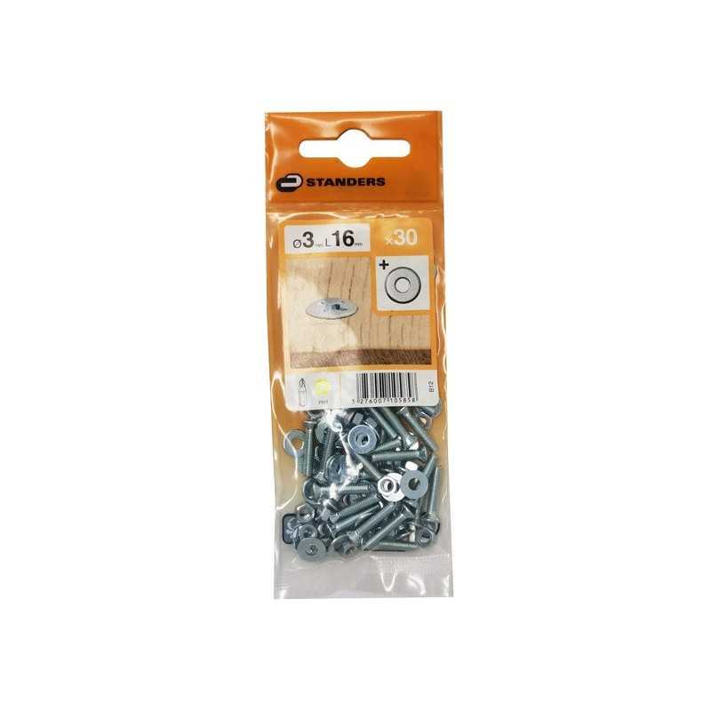 Lot de 30 boulons tête autofraisée plate acier zinguée L.16 X Diam.3 Mm