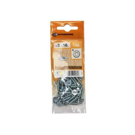 Lot de 30 boulons tête autofraisée plate acier zinguée L.16 X Diam.3 Mm