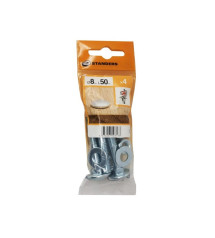 Lot de 4 boulons tête ronde et cou carré acier Zingué L.50 X Diam.8 Mm