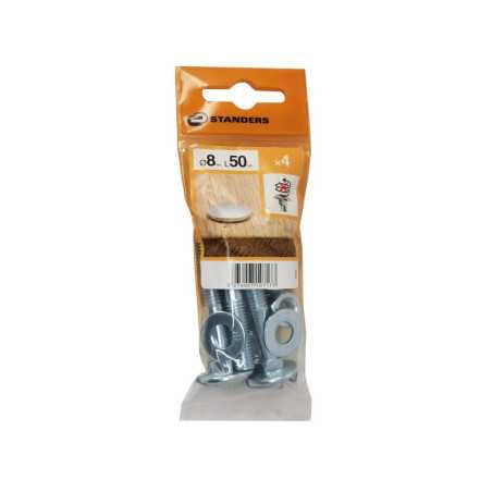 Lot de 4 boulons tête ronde et cou carré acier Zingué L.50 X Diam.8 Mm