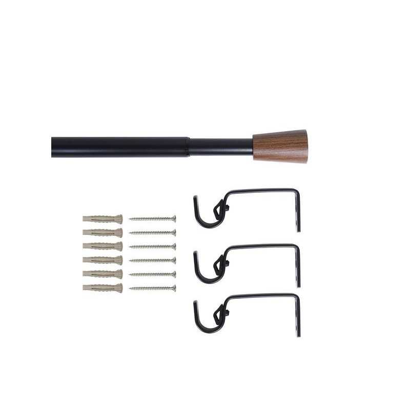 Kit de tringle à  rideau Crip Diam.19 mm Noir mat 160-300 cm