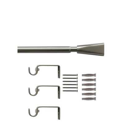 Kit de tringle à rideau Pom Diam.16 mm Nickel mat 160-300 cm