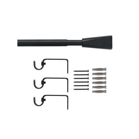 Kit de tringle à  rideau pommel Diam.16mm Noirmat 160-300 cm