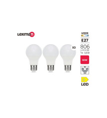 Lot de 3 ampoules led plastique E27 806lm 60W blanc neutre