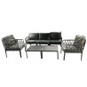 Salon de jardin 2 chaises 1 fauteuil de 3 places et 2 poufs gris