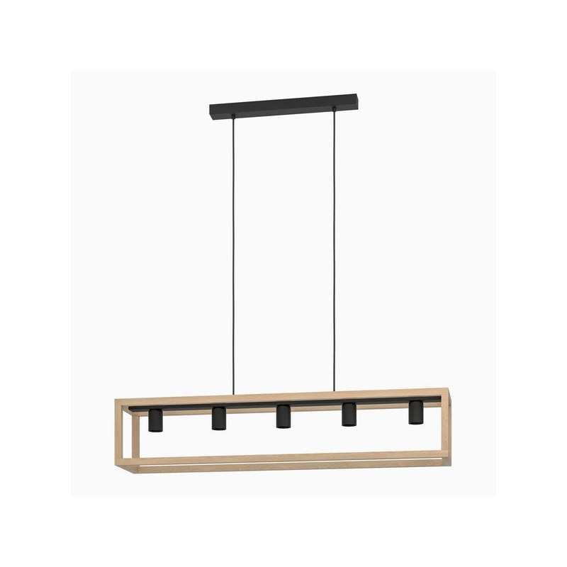 Suspension ELGORT 5 x E27 L. 100 métal noir-bois INSPIRE