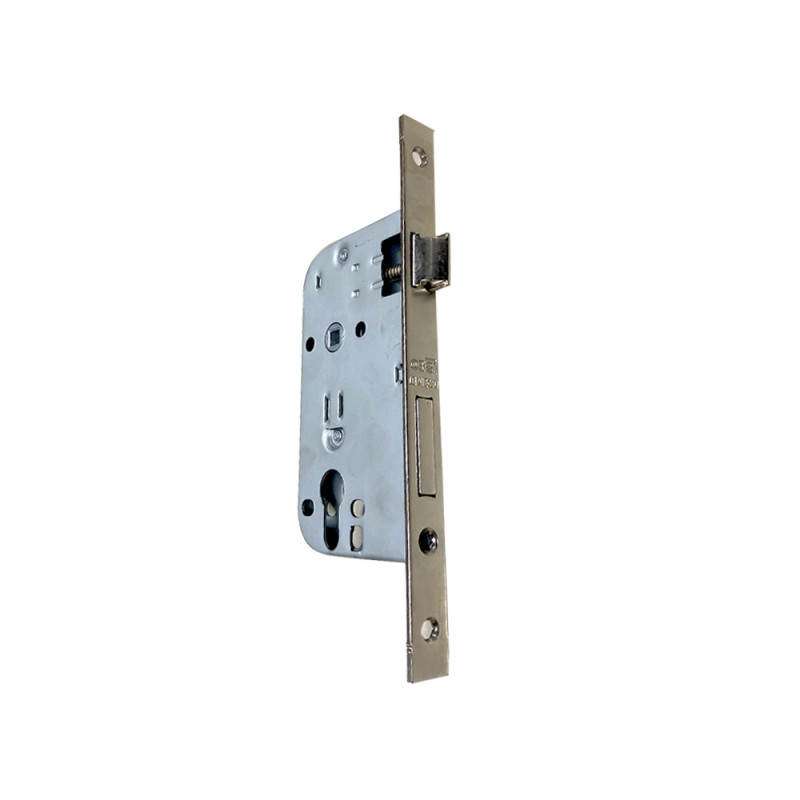 Serrure à larder à cylindre axe 50mm têtière nickelé Bc |Sanifer