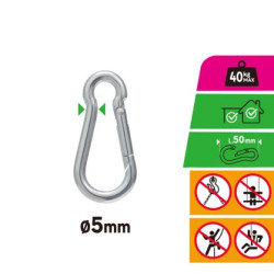 Mousqueton acier zingué 5x50 mm – charge 40 kg - Sanifer
